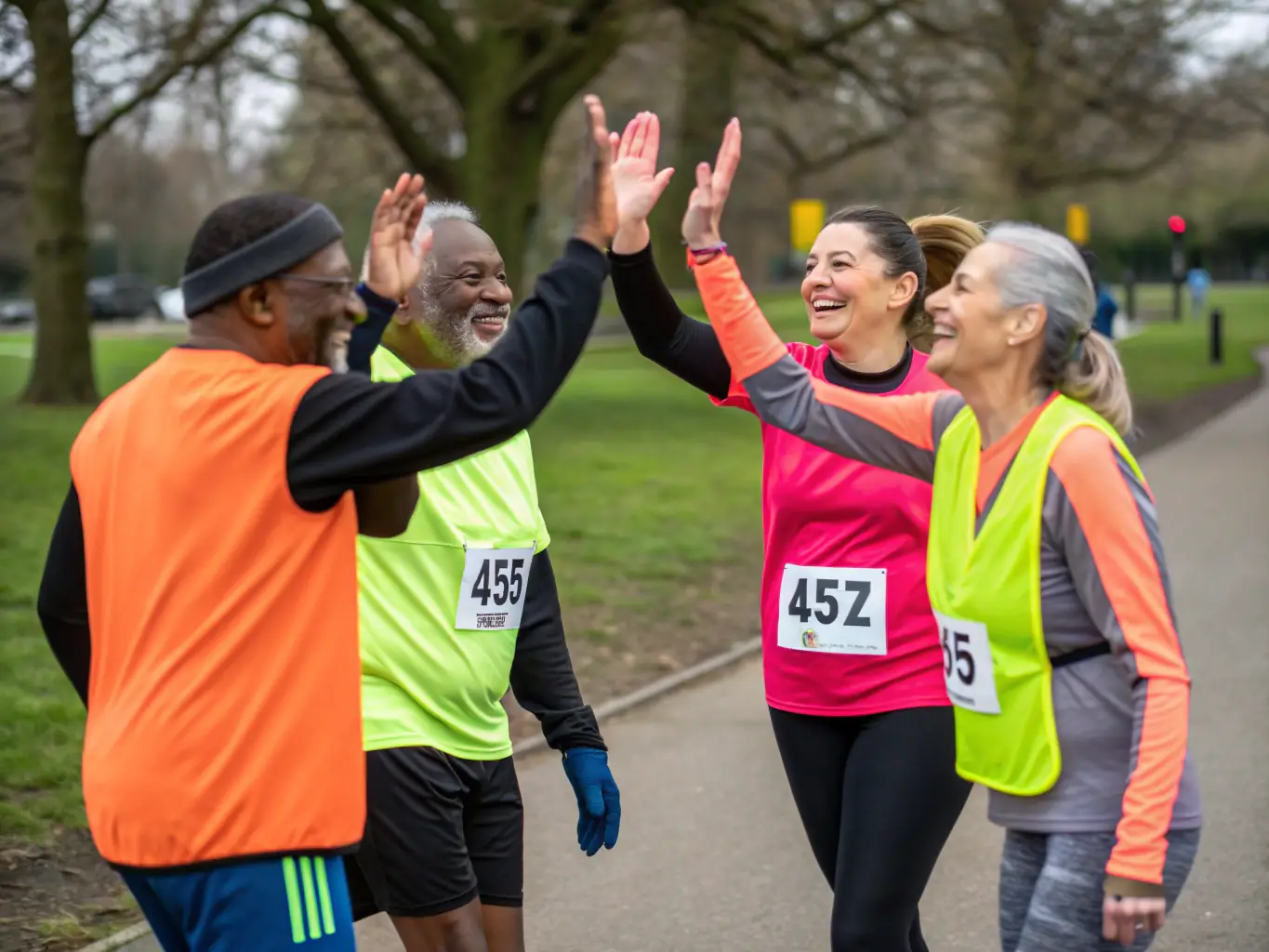 A diverse group of runners participating in a community 5k race, with spectators cheering them on, highlighting the inclusive and supportive atmosphere.