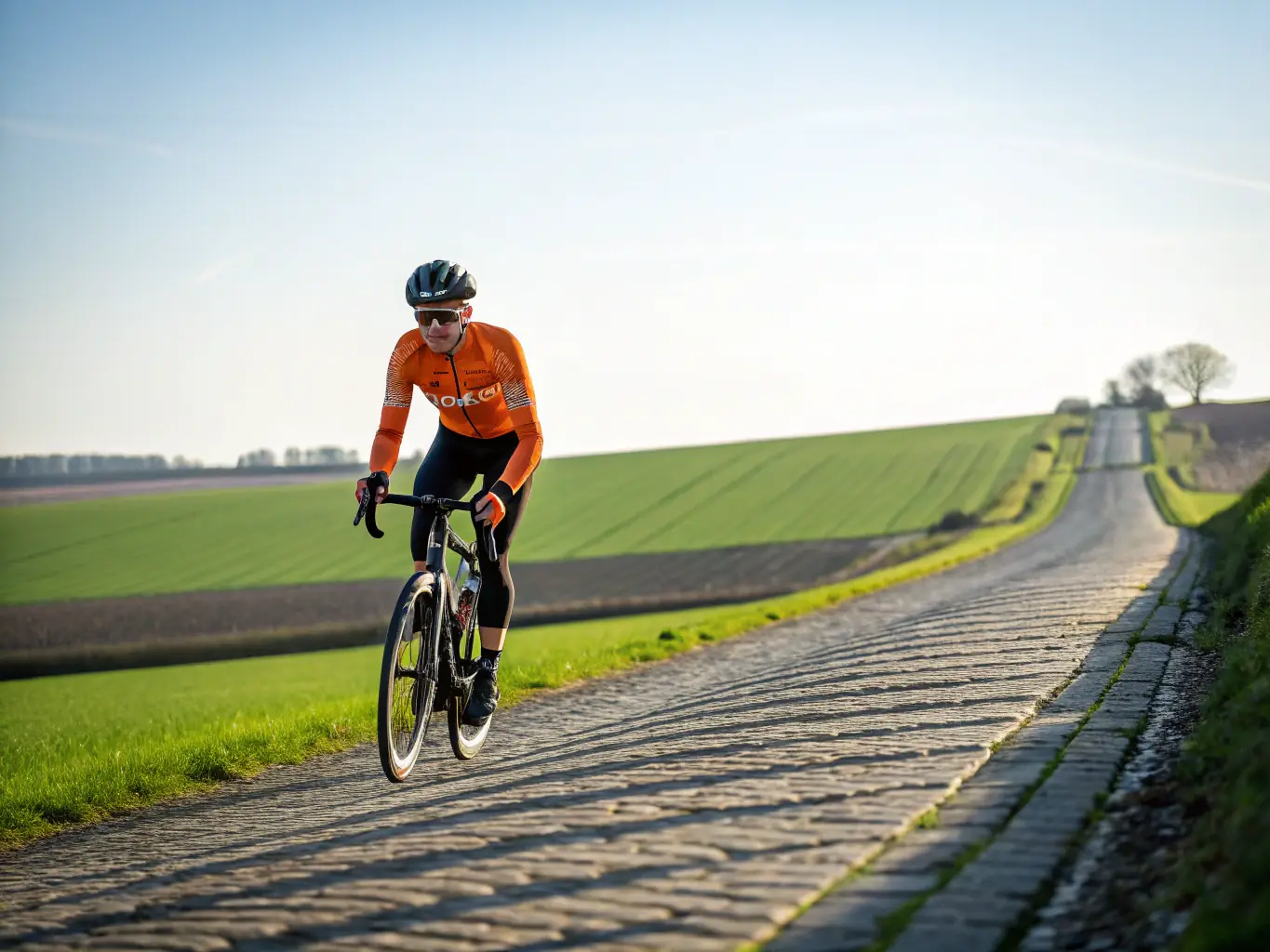 A cyclist riding uphill during a triathlon event, showcasing determination and endurance.