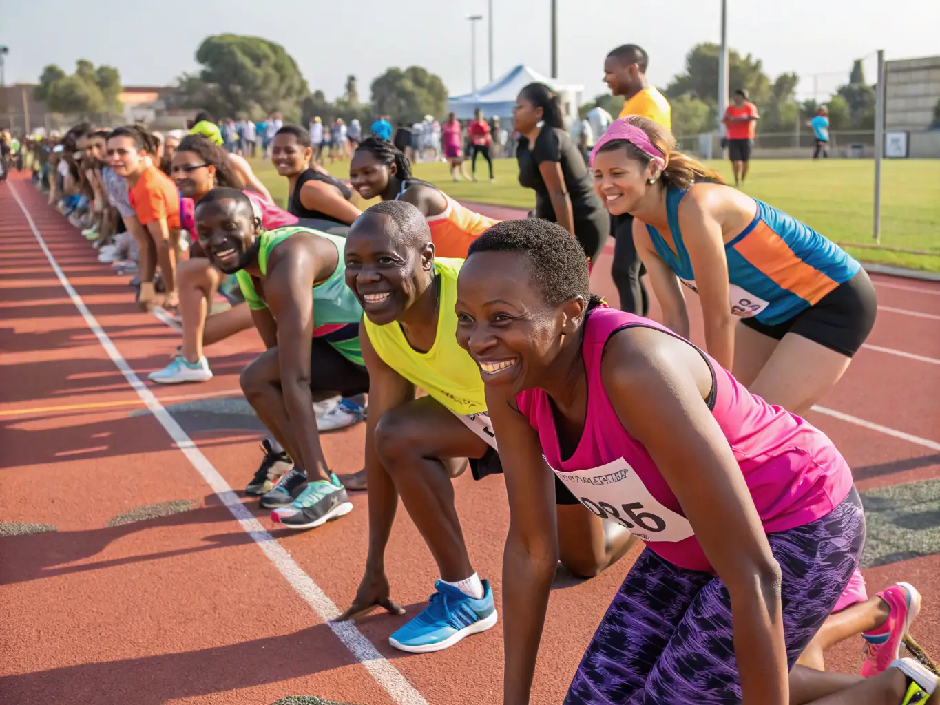 A group of runners participating in a track workout, focusing on speed and agility.